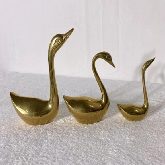 Vintage Brass  Swans x3 Decor Birds - Picture 6 of 13